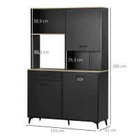 Credenza Cucina Alta con 3 porte e ripiano,cassetto, nicchia e ampio piano, Buffet industriale multi-stoccaggio in metallo, nero| Aosom Italy