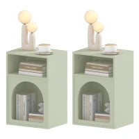Set di 2 comodini, tavolo da notte con scomparti aperti, design arrotondato, 40 x 30 x 60 cm, verde chiaro