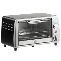 Fornetto Elettrico 10L Temperatura Regolabile e Timer, Griglia e Teglia Incluse, 750W, 36.5x26x22cm, Argento Nero