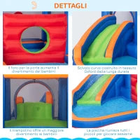 Castello Gonfiabile per Bambini 3-8 Anni con Scivolo, Trampolino e Piscina, 380x340x170cm
