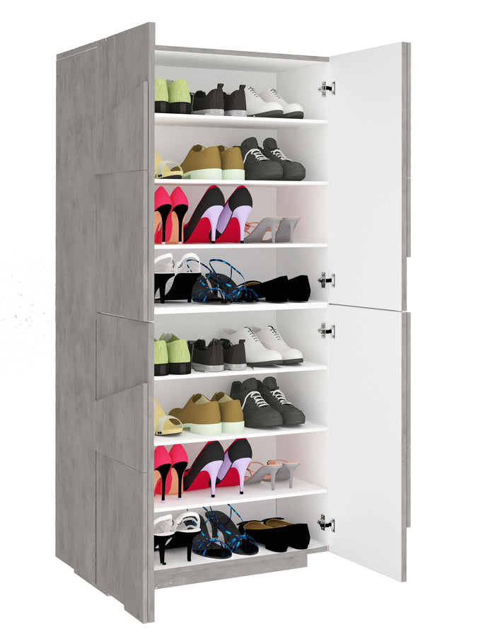 Scarpiera 4 ante L 81.2 x H 167.6 x P 39.2 cm 32 paia, grigio