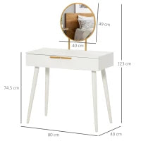 Tavolo Trucco con Specchio e 2 Cassetti per Accessori, in Legno, 80x40x123 cm, Bianco