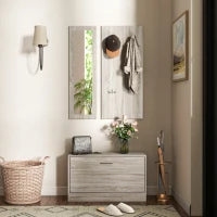 Set da Ingresso 3 Pezzi con Scarpiera, Appendiabiti e Specchio, in Legno e Vetro, color Legno e Bianco