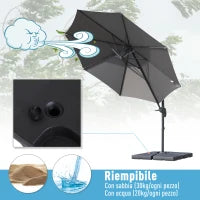Set 4 Basi a Croce per Ombrelloni da Giardino Riempibili con Acqua e Sabbia 51x51x12cm Nero