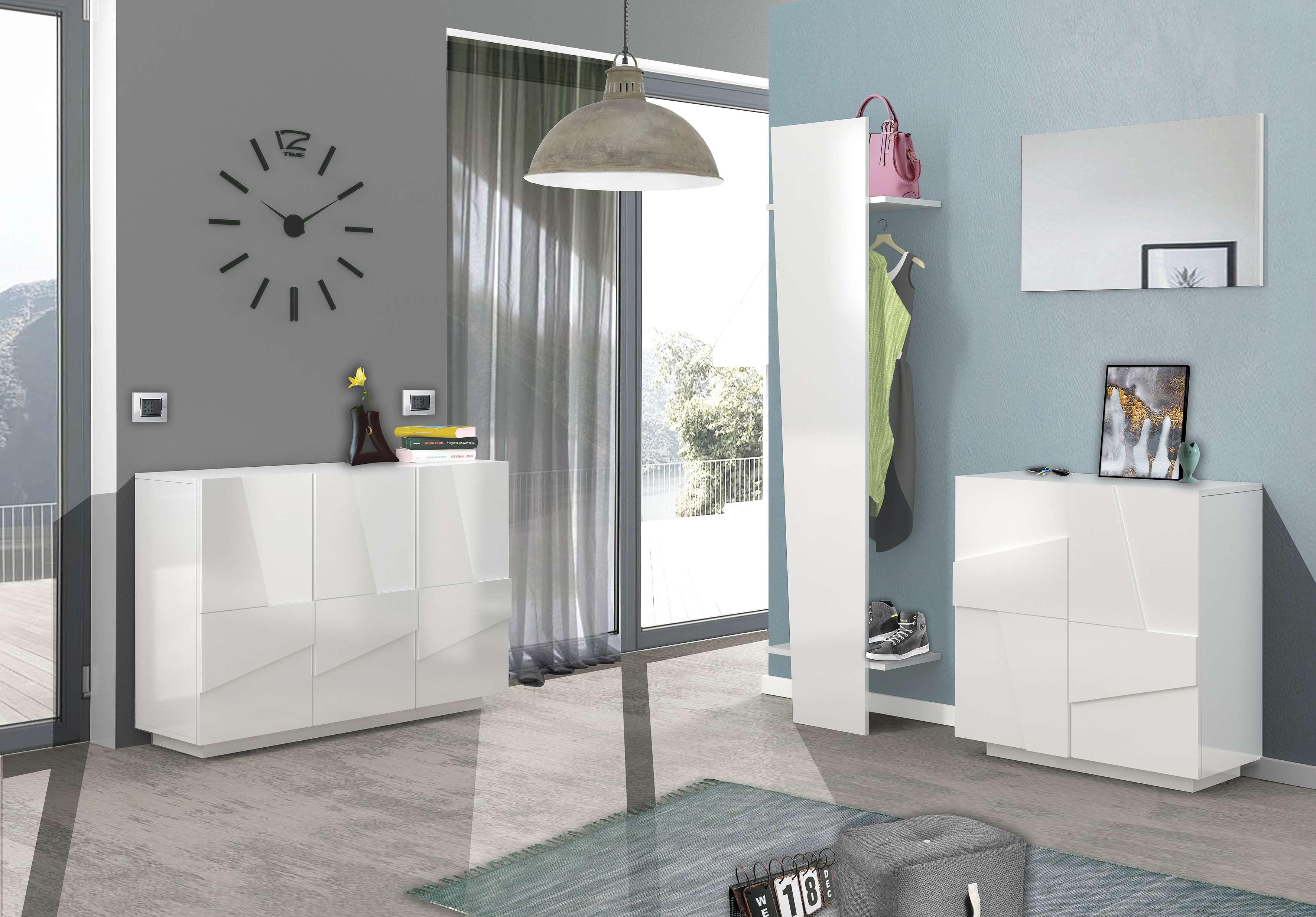 Mobile ingresso PING L 50 x H 200 x P 30 cm colore bianco lucido