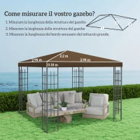 Copertura per Gazebo da Giardino 3x3 m in Tessuto Oxford 600D con Fori di Drenaggio, Marrone