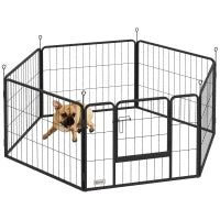 Recinto per Cani a 6 Pannelli Modulabili da 80x1.5x60 cm in Acciaio Grigio Scuro con Porta di Ingresso