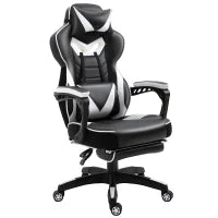 Sedia da Gaming Ergonomica, Sedia da Ufficio Confortevole con Poggiapiedi, Poggiatesta e Cuscino Lombare, Altezza Regolabile, Nero e Bianco