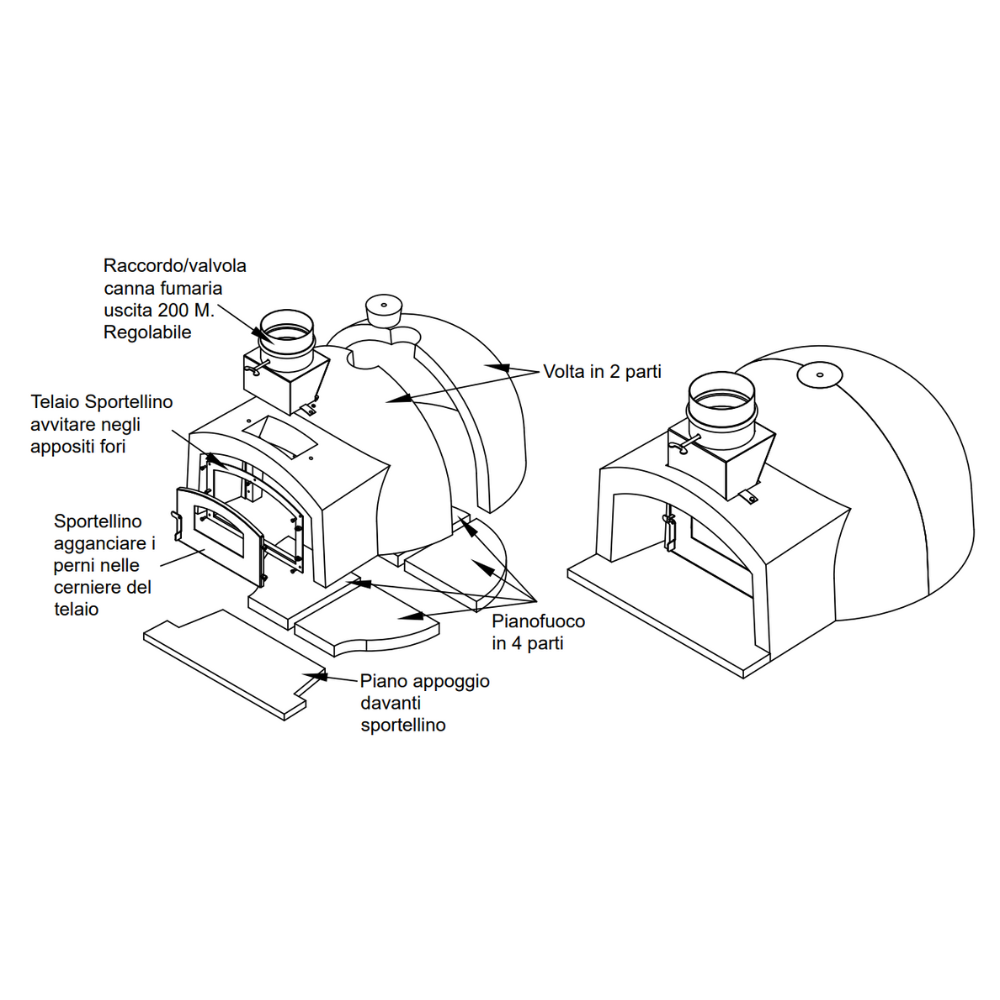 Forno legna tradizionale cottura diretta per pizze gusto 80 capienza 2/3 pizze
