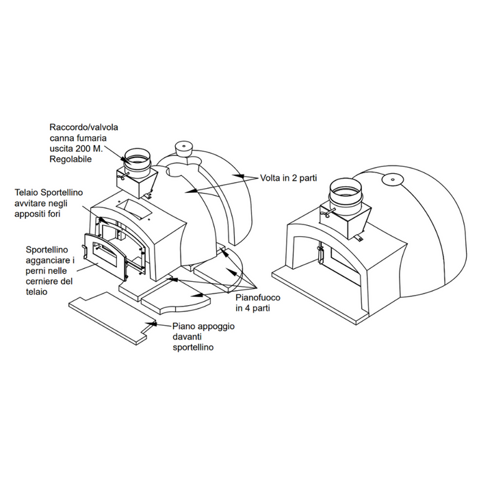 Forno legna tradizionale cottura diretta per pizze gusto 80 capienza 2/3 pizze