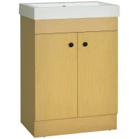 kleankin Mobile Bagno sotto Lavabo in Truciolato con Ripiani Regolabili e Lavello Curvo, 60x41.5x88 cm