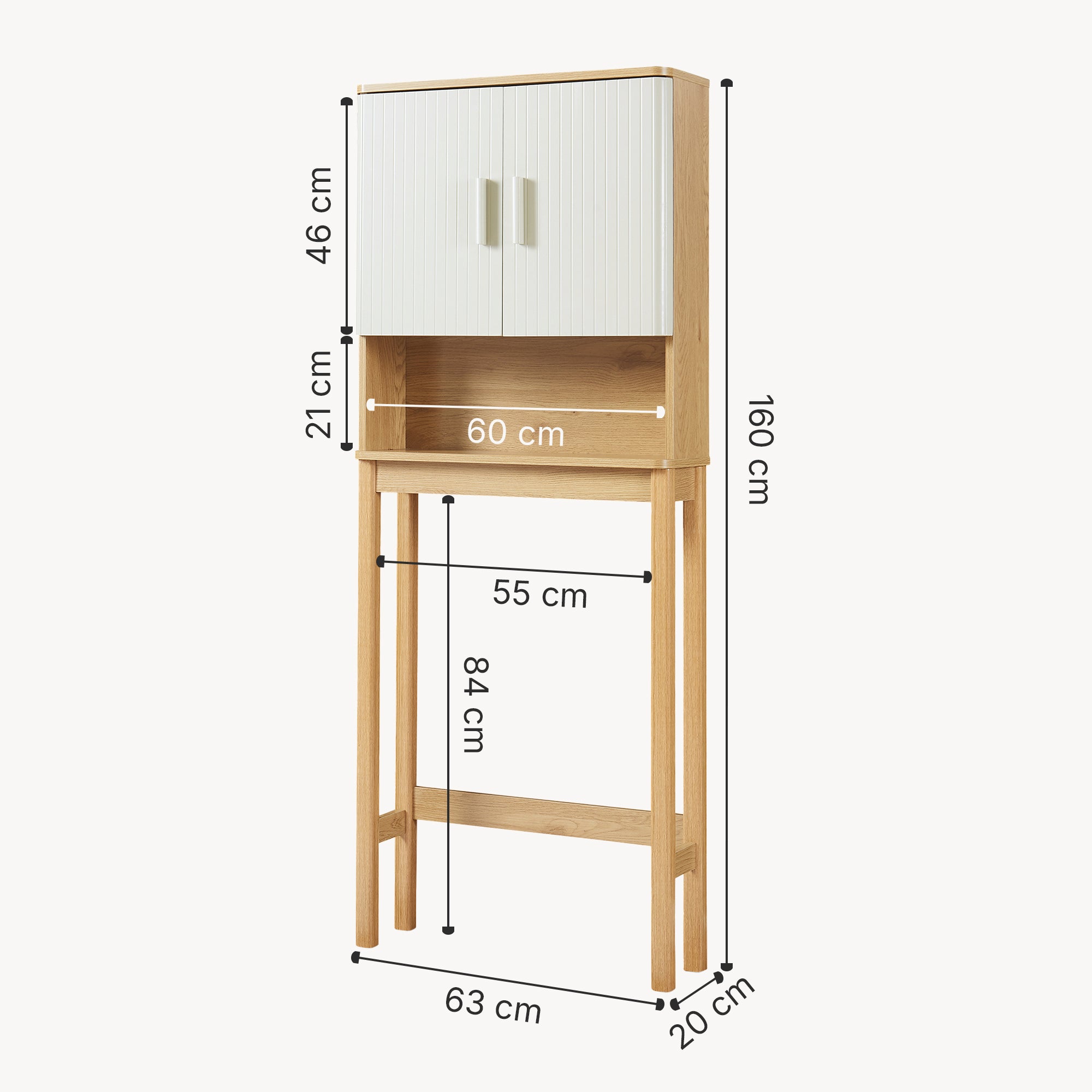 Armadietto sopra Gabinetto Ferrersp Sovrastruttura WC160x63x20 cm Effetto Rovere / Legno di Pino / Color Avena [en.casa]