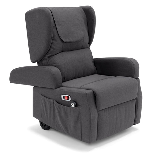 Poltrona Relax Elettrica Tokyo 4 Motori 2 + 2, per anziani e disabili, 4 ruote, sistema reclinazione e alzapersona, funzione guida, batteria con 172 minuti di autonomia, orecchie laterali, colore Grigio