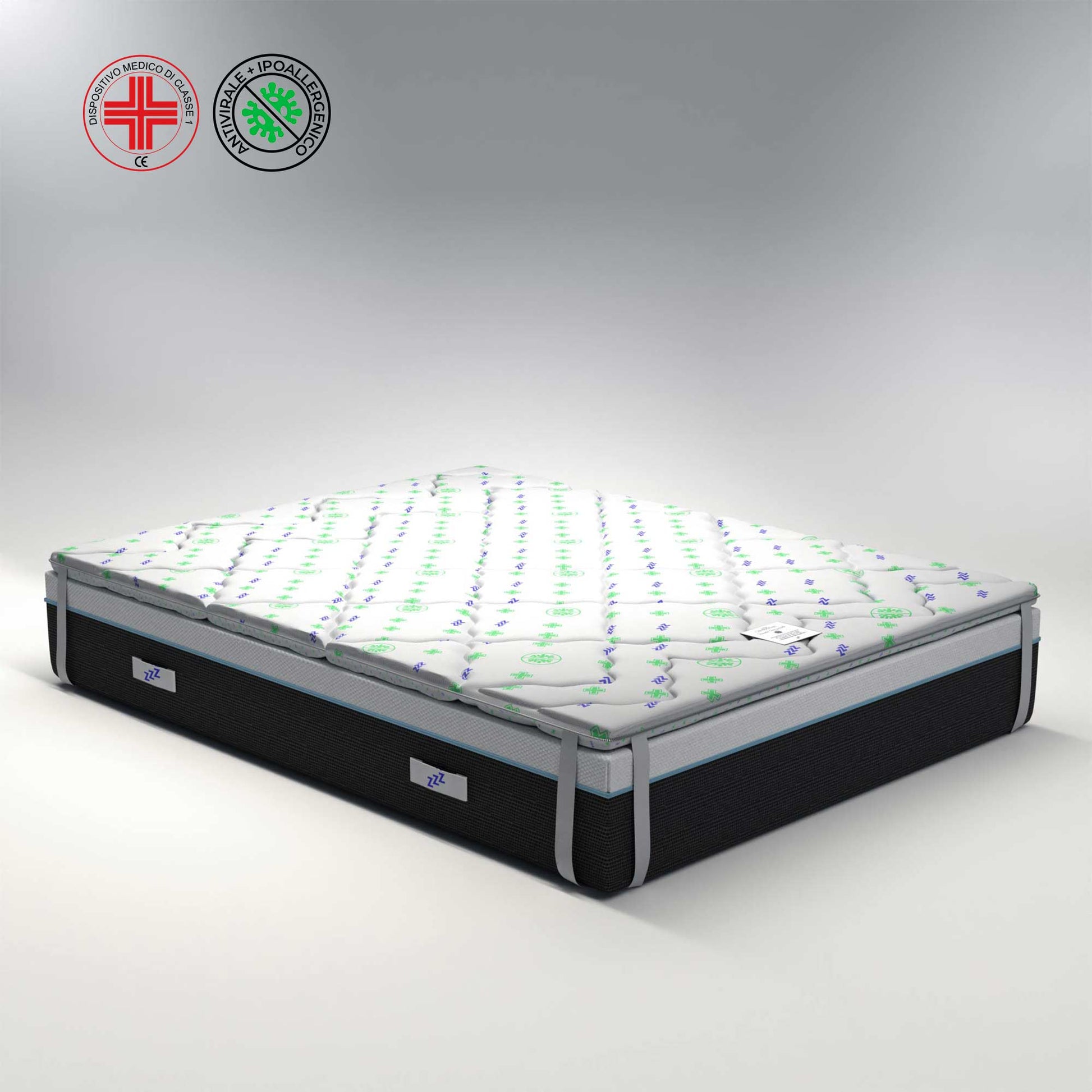 Topper singolo antivirale 80x200cm; Memory foam alto 5 cm; lavabile; Stop ai batteri; Fibra super soft; detraibile