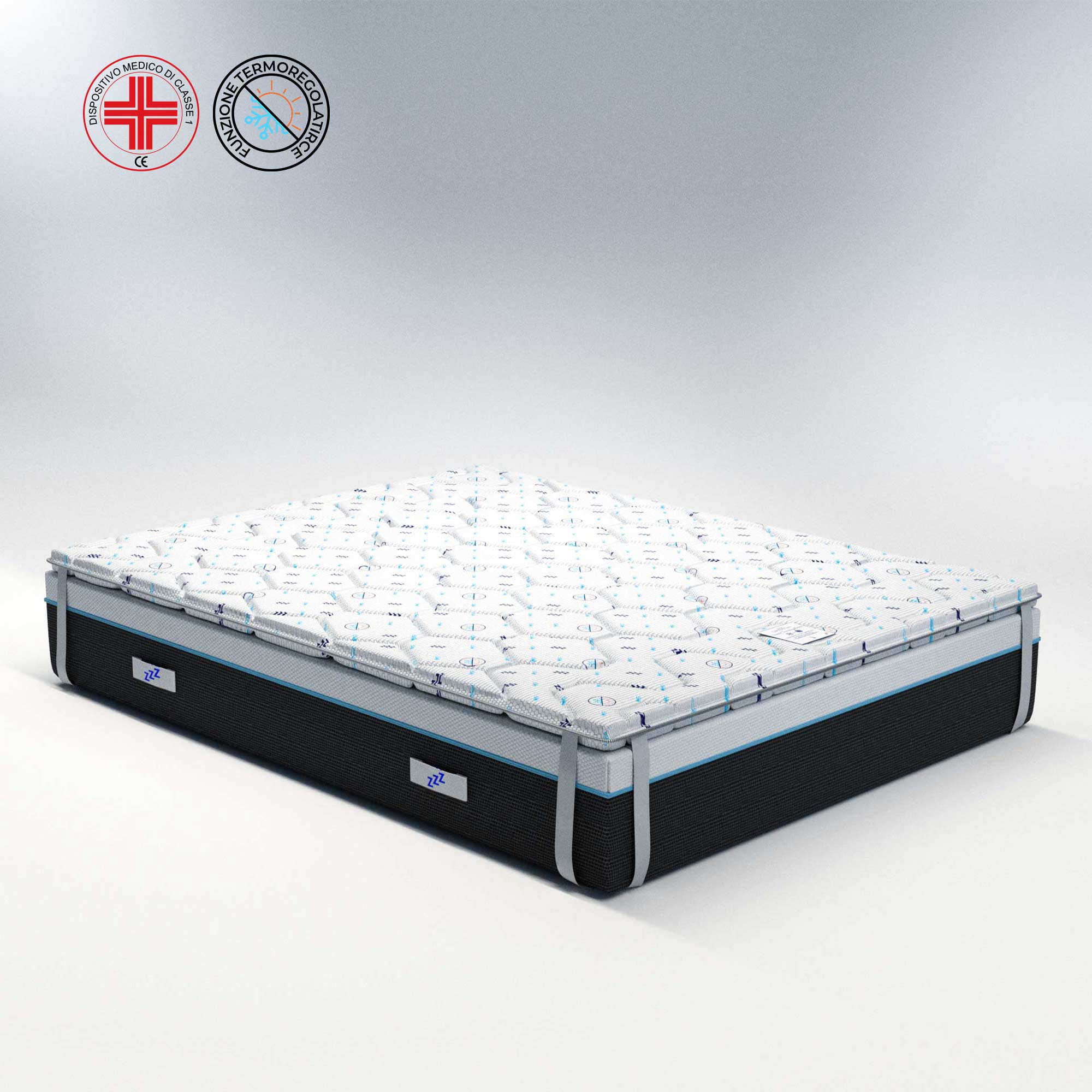 Topper singolo in memory TERMOREGOLATORE 90x190cm; Memory foam alto 5 cm; rinfrescante; antisudorazione; lavabile; detraibile