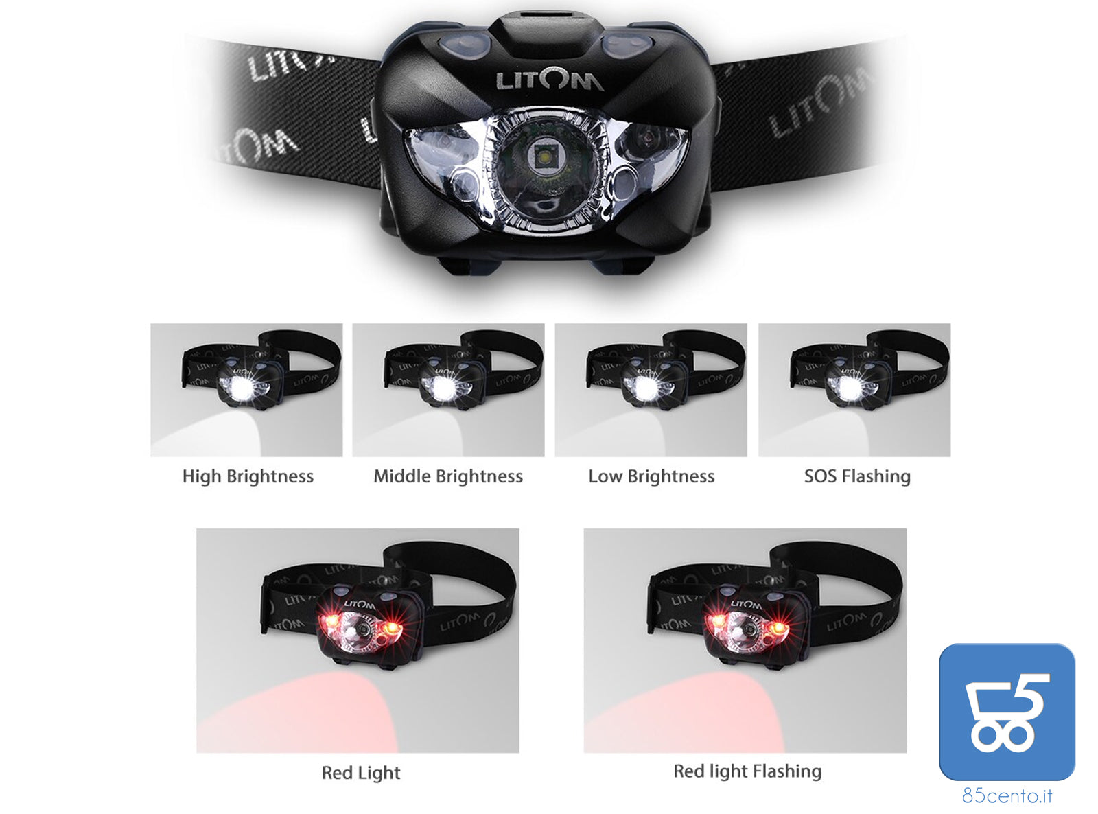 Torcia Frontale a LED Bianco Rosso con Controllo Gesture Luce per Casco Escursionismo