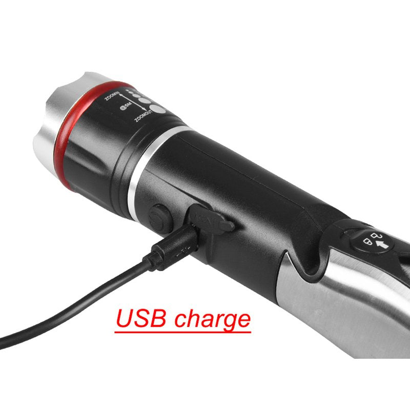 Torcia Led Ricaricabile Multifunzione Tagliacintura Rompivetro Coltello Multiuso