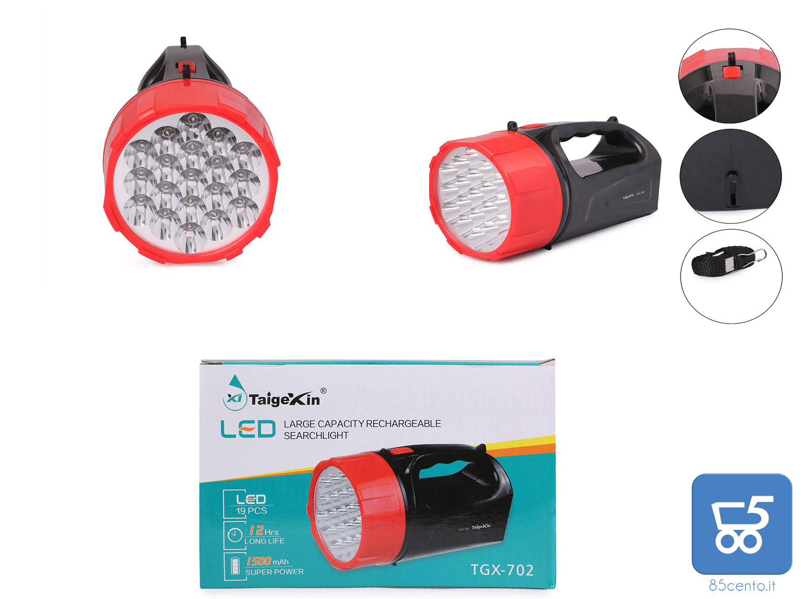 Torcia a 19 LED - ricaricabile ad alta potenza con batteria da1500 mah