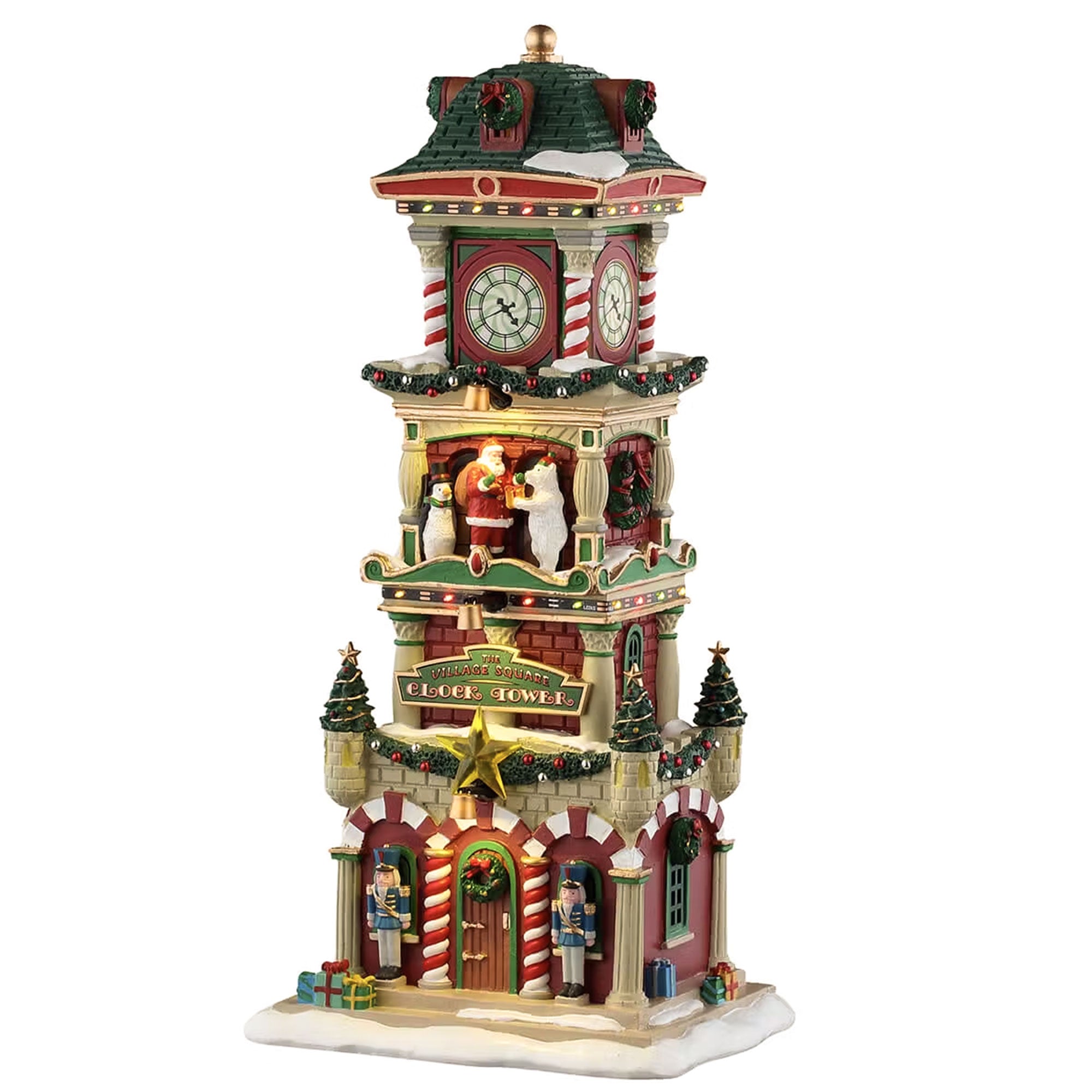 The Village Square Clock Tower Set - Torre con Orologio Villaggio Natalizio 15 pz con Personaggi e Alimentatore