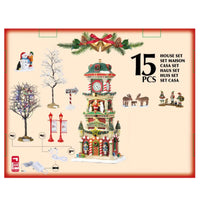 The Village Square Clock Tower Set - Torre con Orologio Villaggio Natalizio 15 pz con Personaggi e Alimentatore