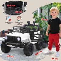 Macchina Elettrica per Bambini Jeep Fuoristrada con Telecomando e 2 Velocità, 100x65x72 cm, Bianco