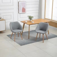 Set di 2 Sedie da Pranzo Design Scandinavo - Gambe affusolate in legno di faggio - Seduta Schienale braccioli ergonomici Lino Grigio