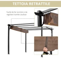 Gazebo Pergola da Giardino 3x4m con Telo in Poliestere e Struttura in Alluminio, Grigio e Marrone