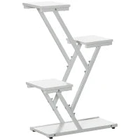Scaletta Portavasi a 4 Livelli per Interni ed Esterni in MDF e Acciaio, 50.5x24x81 cm, Bianco