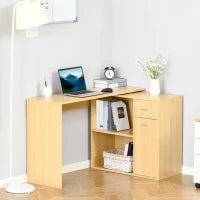 Scrivania Moderna per Computer Girevole con 2 Ripiani e 2 Cassetti, Tavolo da Pranzo in Truciolato, 117x82x74 cm, color Rovere e Legno