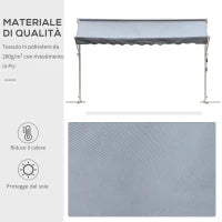 Tenda da Sole a Caduta Autoportante, Apertura con Manovella e Inclinazione Regolabile, 300x295cm, Grigio