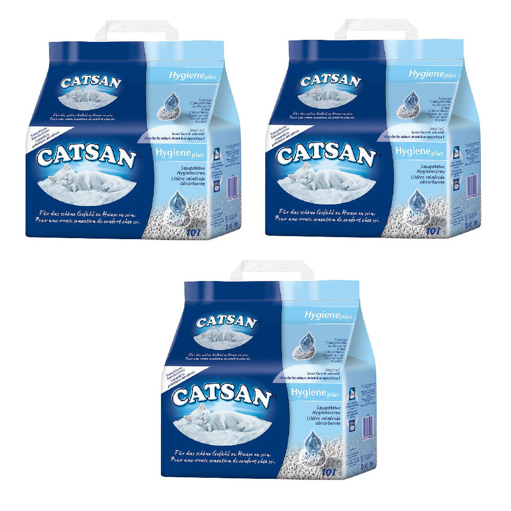 Tre lettiere catsan igieniche assorbenti ideali per gatti in confezione da 10 litri ciascuna