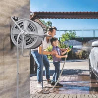 Avvolgitubo da Giardino a Parete e Autoportante per 40m di Tubo con Manovella, Grigio
