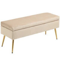 Panca Fondoletto Imbottita da 30.5L con Gambe Affusolate, in Tessuto Effetto Velluto, 102x35x43 cm, Beige