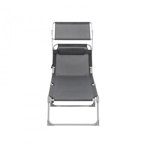 Lettino prendisole modello grande cm 200 portata 150 kg con schienale poggiatesta e ombrellone reclinabile pieghevole per giardino antracite 12_0001107