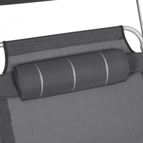 Lettino prendisole modello grande cm 200 portata 150 kg con schienale poggiatesta e ombrellone reclinabile pieghevole per giardino antracite 12_0001107