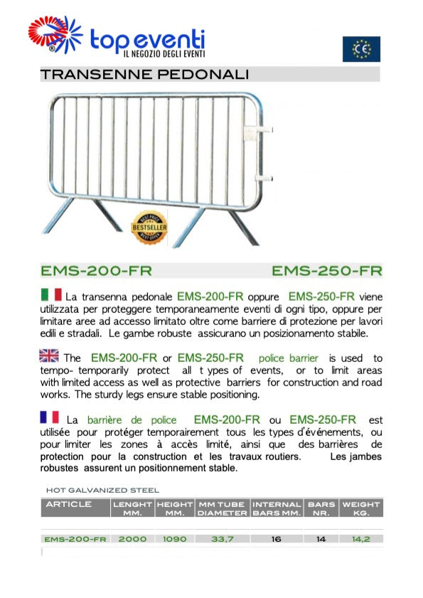 Transenna stradale acciaio 2 metri