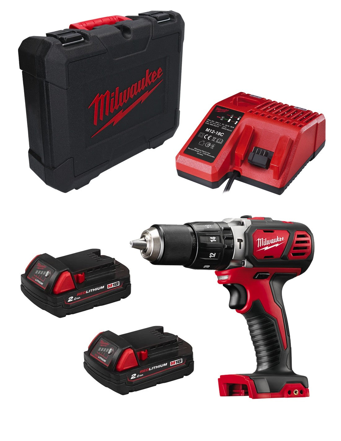 Trapano a Percussione Milwaukee M18BPD202C (2 x 2.0 Ah+ M12-18C + KITBOX)