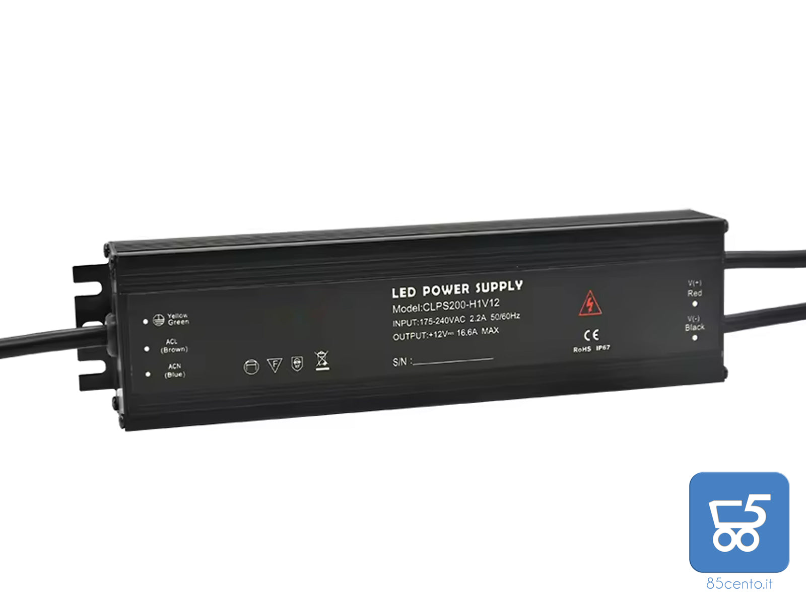 Trasformatore Alimentatore Driver Luce Led Impermeabile Ip67 12v 16.6A Max