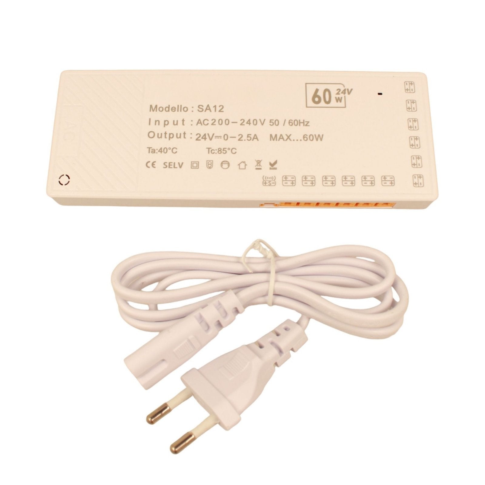 Trasformatore Alimentatore Led Driver Mobile 24V 60W, Con 12 Uscite Senza Polarità, Per Luce Led Da Guardaroba Armadio, 167X60X16mm, Cavo Alimentazione Con Spina EU Incluso