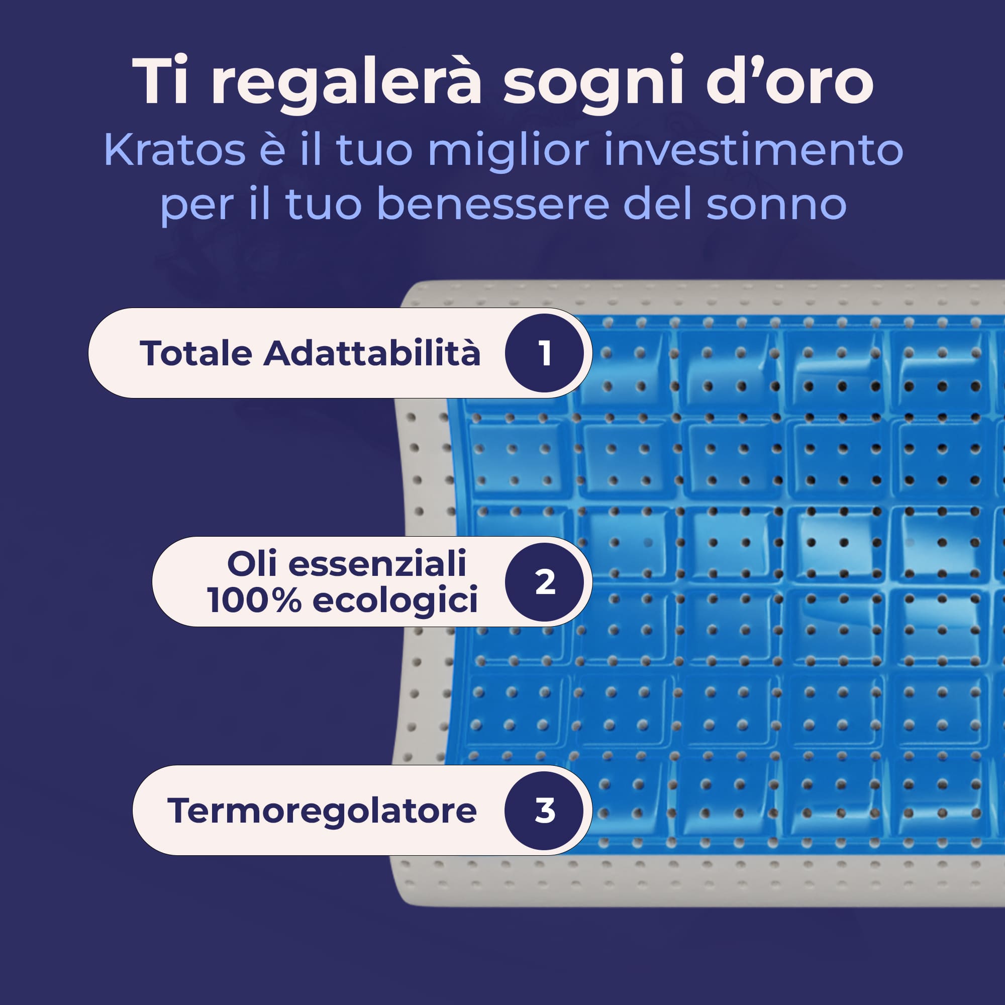 Cuscino in memory foam con Gel - Cervicale e Termoregolatore - Stop al Sudore - Kratos - 72x42x12/8/9cm