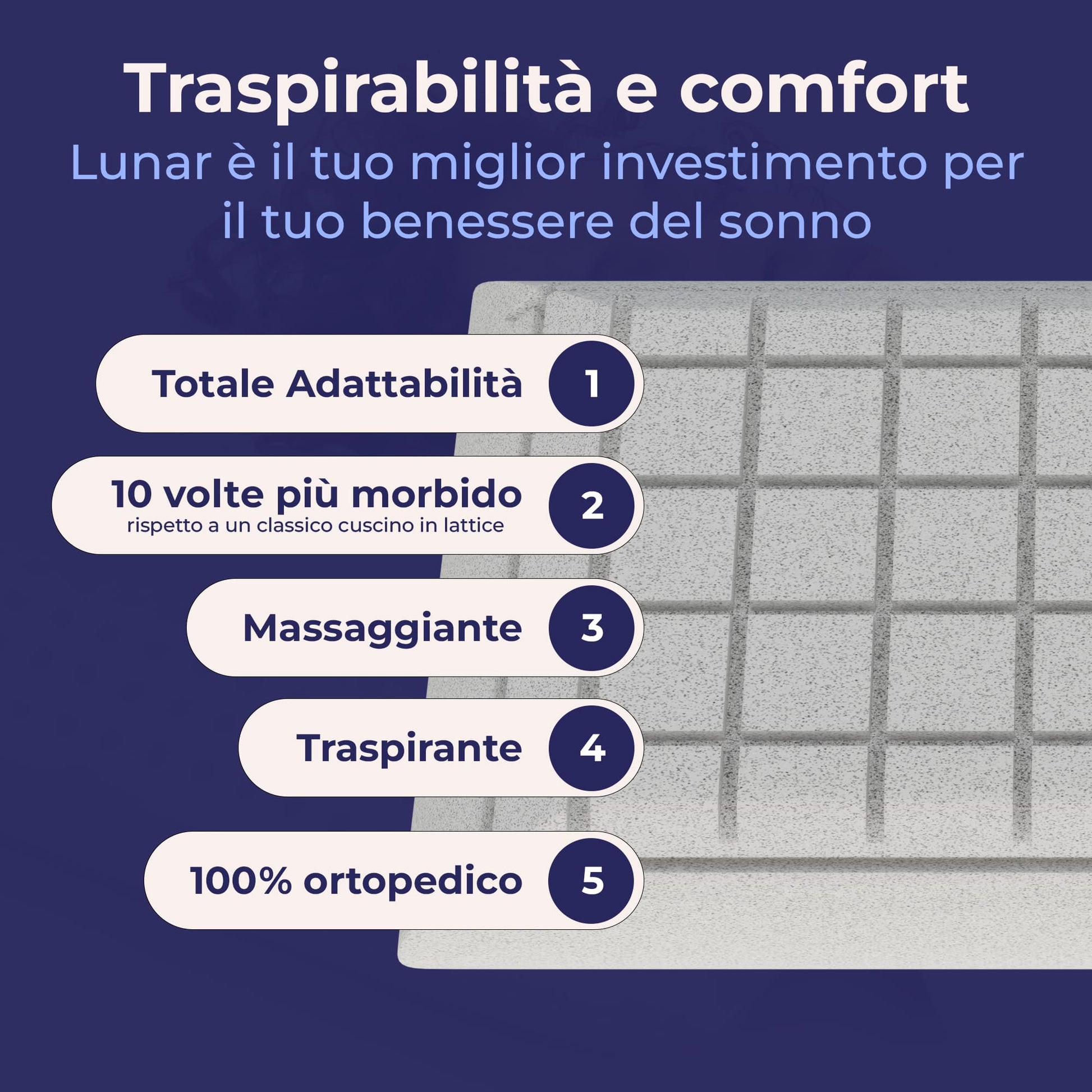 Cuscino in memory foam per Recupero Muscolare - Precisione Laser in Grafite - Lunar - 72x42x16cm