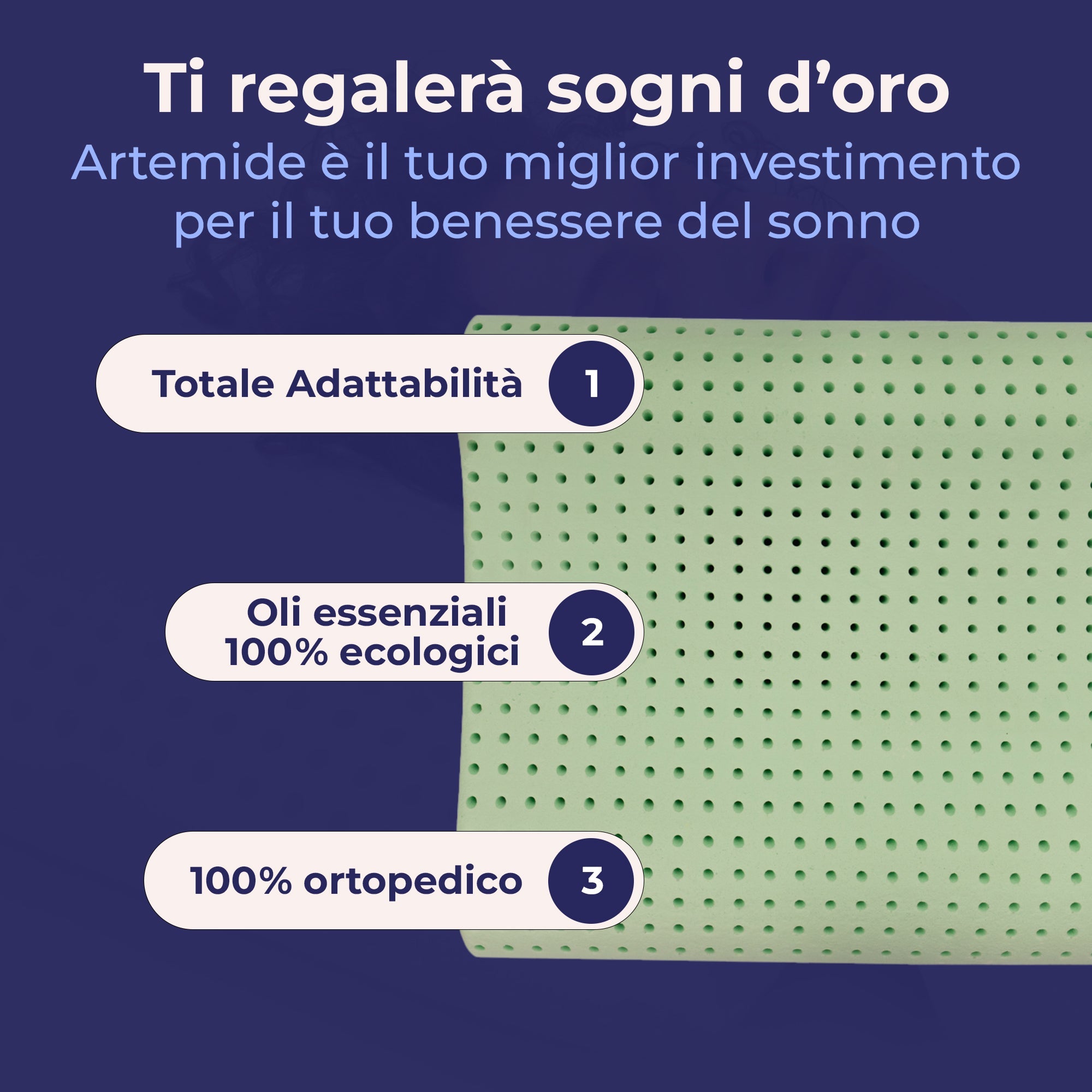 Cuscino in memory foam Cervicale con Aloe - Relax Totale - Artemide -72x42x10/8/9cm