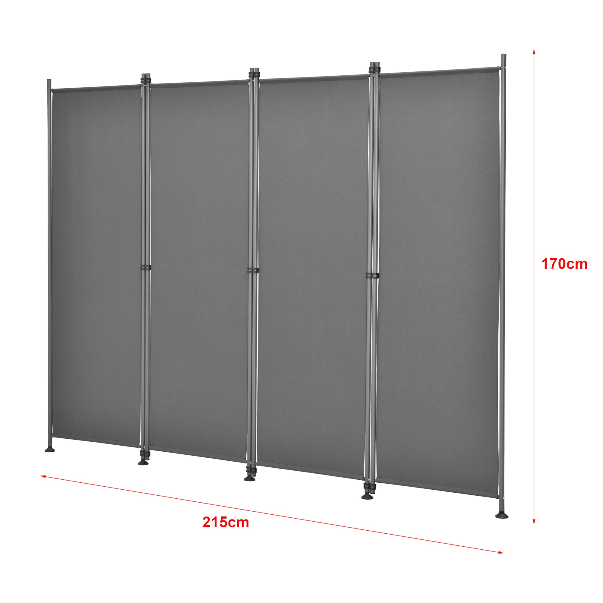 Paravento Modica a 4 Pannelli Parete Divisorio con Struttura Pieghevole (AxL) 170x215 cm - Grigio Medio pro.tec