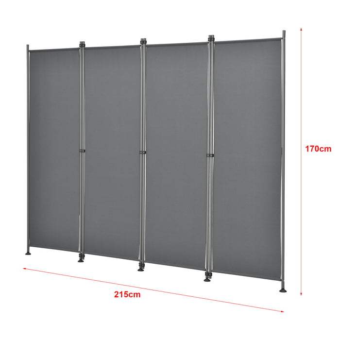 Paravento Modica a 4 Pannelli Parete Divisorio con Struttura Pieghevole (AxL) 170x215 cm - Grigio Medio pro.tec