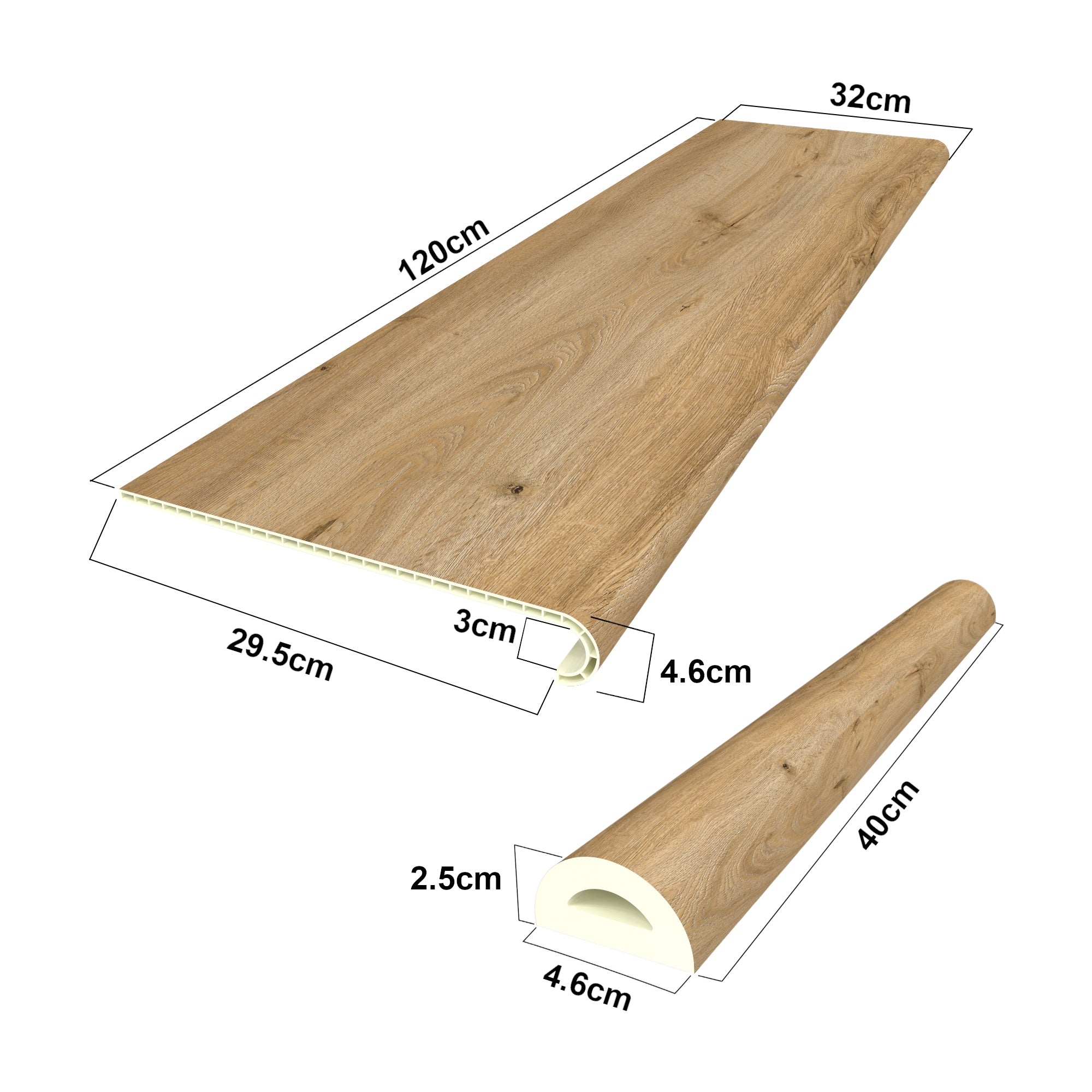 Set di 4 Profili Bunschoten Coprigradini Arrotondati in PVC 120 x 32 x 4,6 cm Effettto Rovere NEU.HOLZ