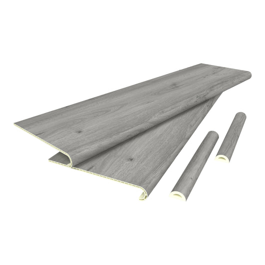 Set di 8 Profili Bunschoten Coprigradini Arrotondati in PVC 120 x 32 x 4,6 cm Effettto Rovere Grigio NEU.HOLZ