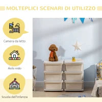 Cassettiera 6 Cassetti per Bambini 3-6 Anni con Bordi Arrotondati, in PP Bianco Crema, 75x37x56.5 cm