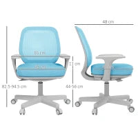 Sedia da Ufficio Ergonomica e Reclinabile ad Altezza Regolabile con 5 Rotelle, 55x48x82.5-94.5 cm, Azzurra