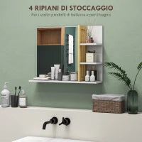 Specchiera Bagno Moderna da Parete a 4 Ripiani in Legno, 45x15x58.5cm, Bianco