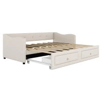 Divano letto 90x200 cm con letto estraibile e 2 cassetti, senza materasso, Beige